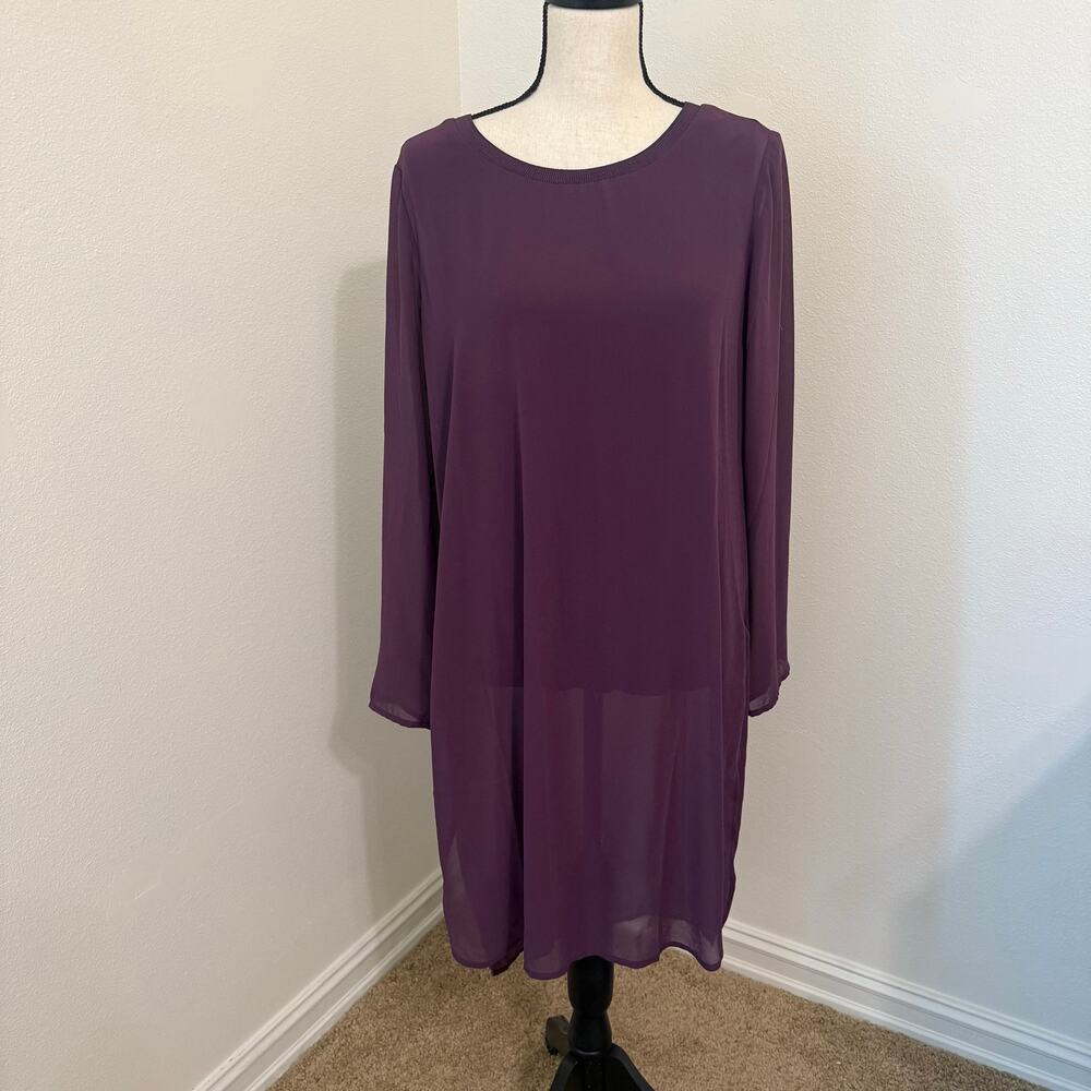Soft Surroundings Purple Plum Long Sleeve Sheer Layered Lined Tunic Top Medium